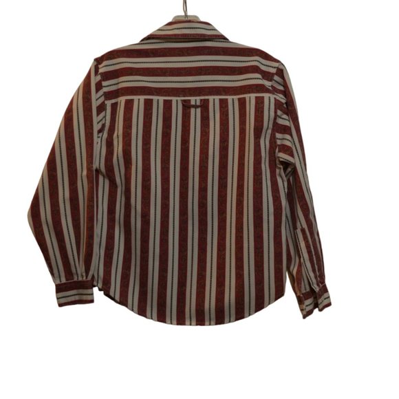ILIO (R) Petite Button-Down Long Sleeves Red-White Stripes Shirt (P)/(S) - Picture 3 of 6
